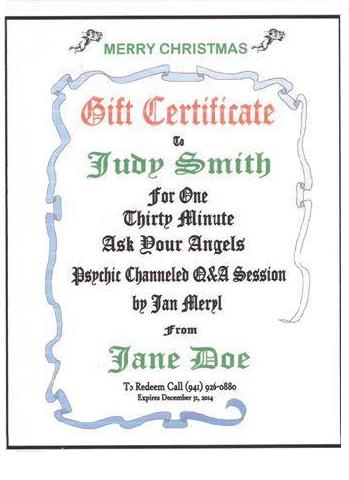 Gift Certificate for sessions with Jan